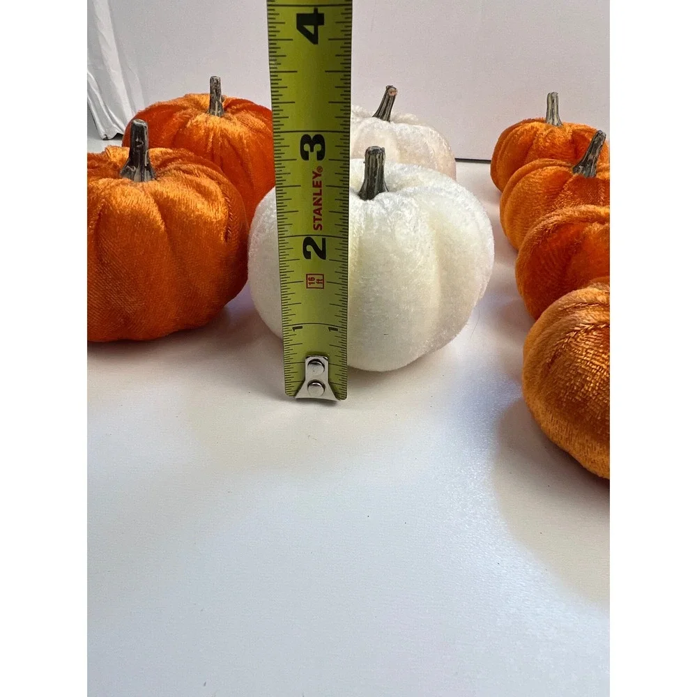Set of 12 Velvet Pumpkins Fall Autumn Decor Orange White Miniature Faux Pumpkins